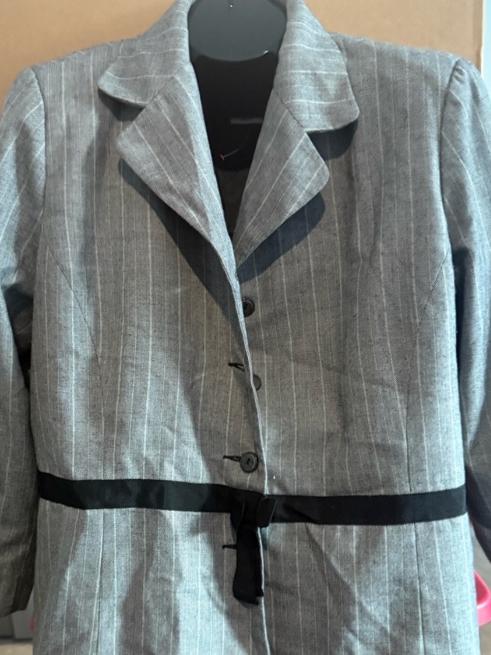 Sag Harbor Gray Pinstripe Blazer with Black Waist Tie